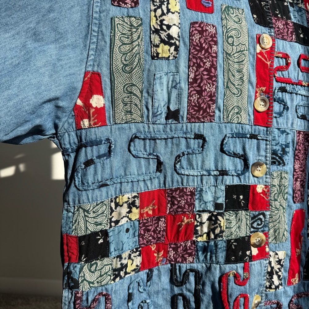 Vintage Patchwork Denim Jacket – Handmade Quilt Style 🧵 M–L - Picture 3 of 15